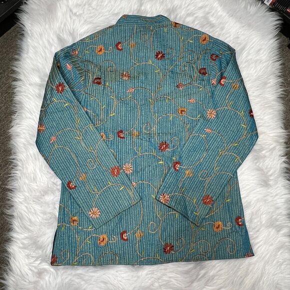 SAM HILU'S CLASSICS REVERSIBLE QUILTED JACKET FLORAL SEA GREEN / BLACK - Picture 5 of 9